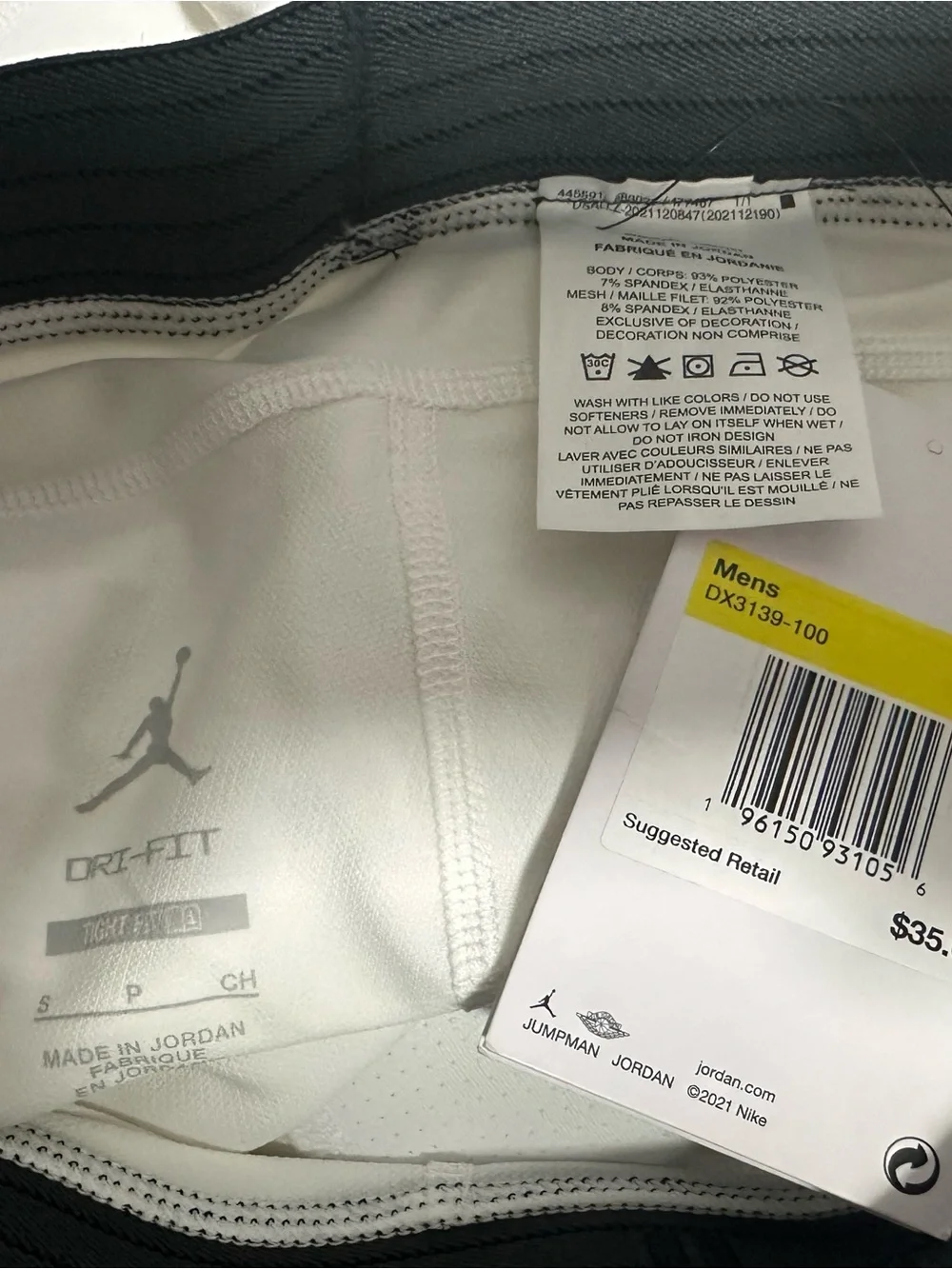 Jordan White Leggings with Black Waistband and Jumpman